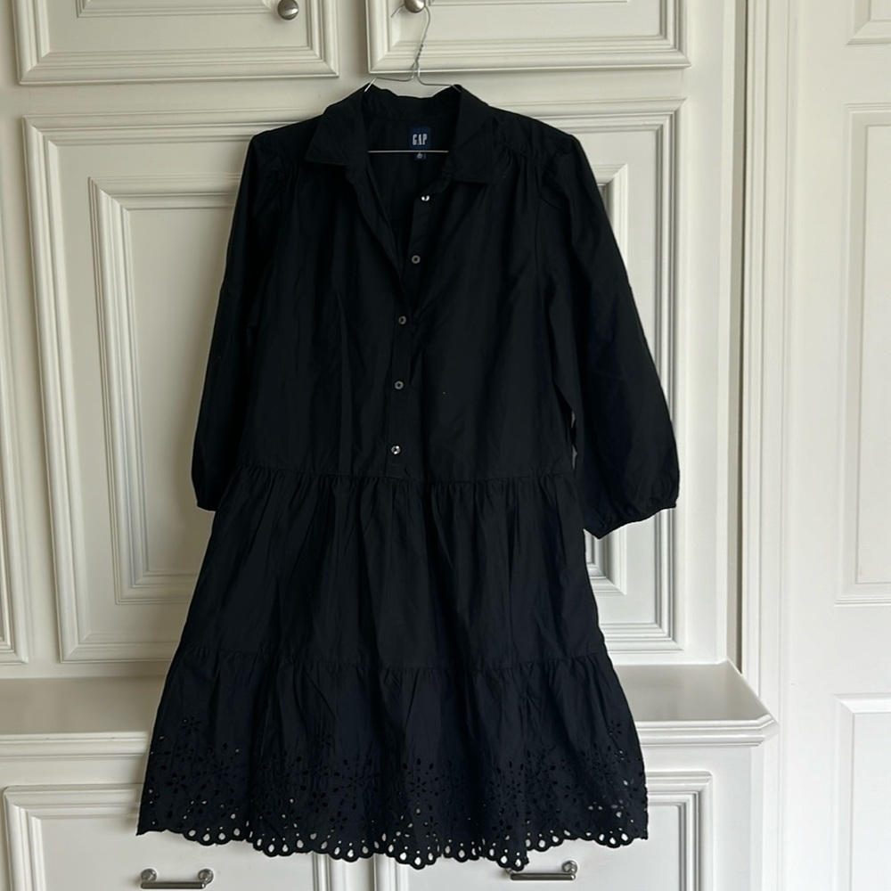 Adorable black eyelet dress with tied ruffle size large